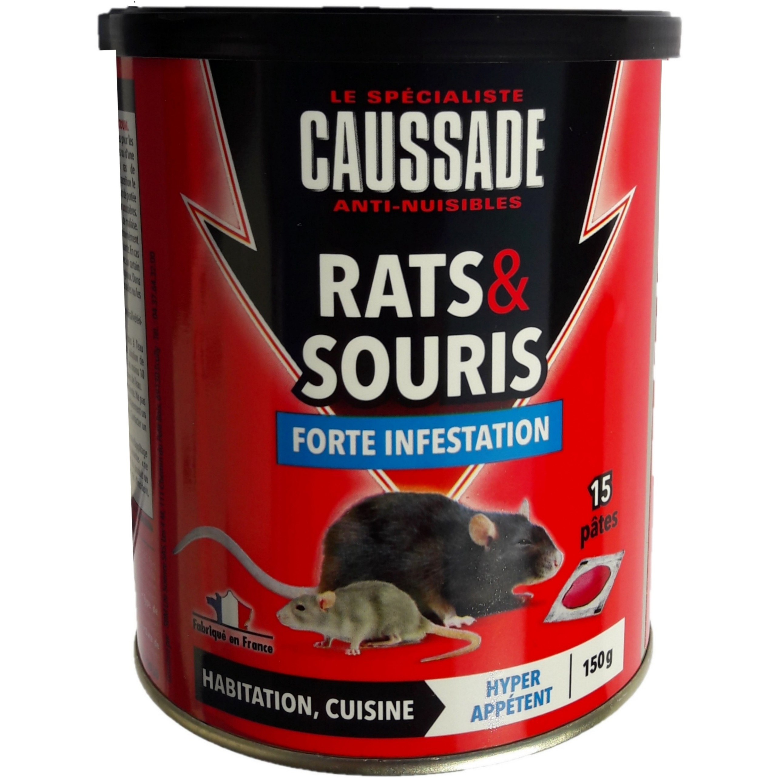 Lot 15 pâtes appâts souris rats raticide forte infestation 150g CAU